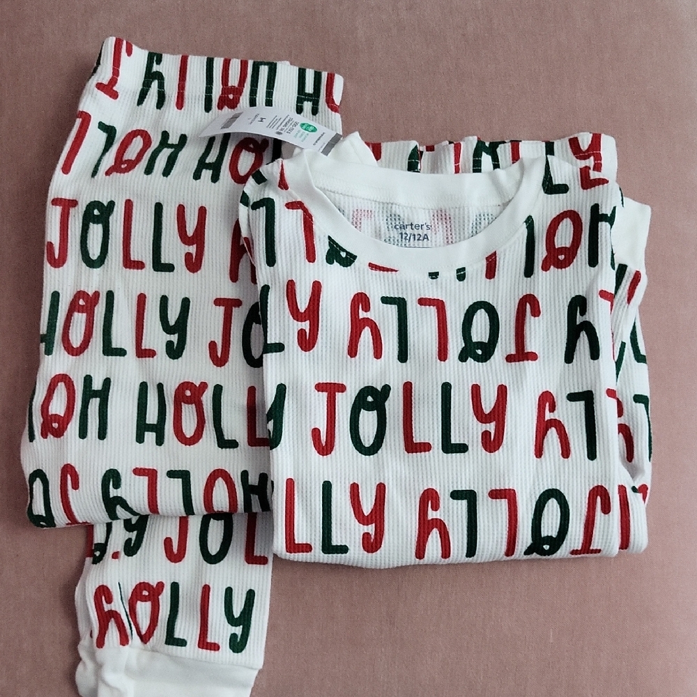 Carter's Christmas Festive Jolly Pajama Set - Red and Green Size 12 NEW